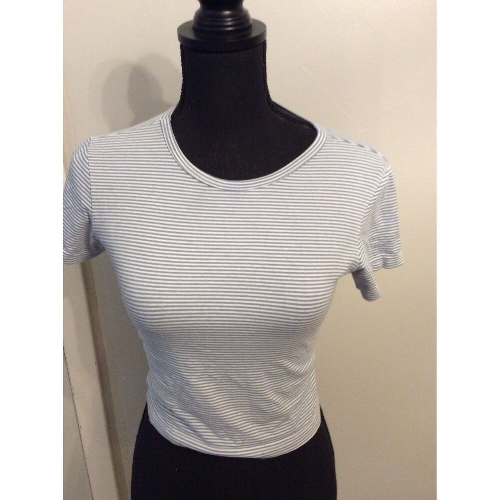 John Galt Blue Striped Crop Tee Baby Doll Brandy Melville One Size